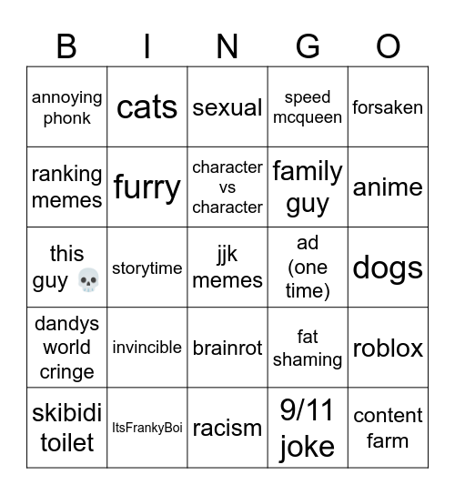 yt shorts Bingo Card