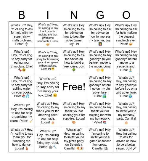 B16 U11 Bingo Card