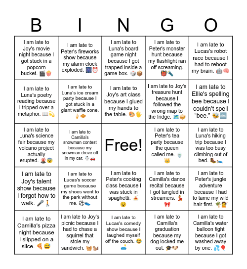 B16 U14 Bingo Card