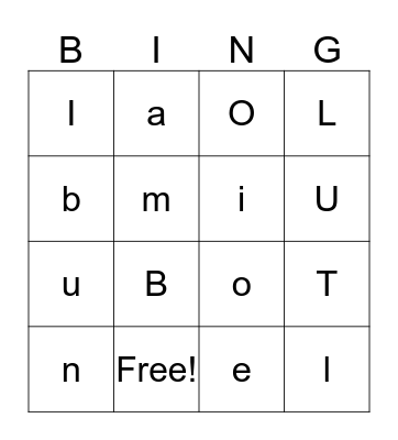 ASL Vowels Bingo Card