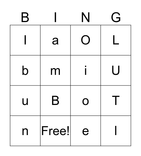 ASL Vowels Bingo Card