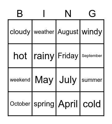 Around the year BINGO Card