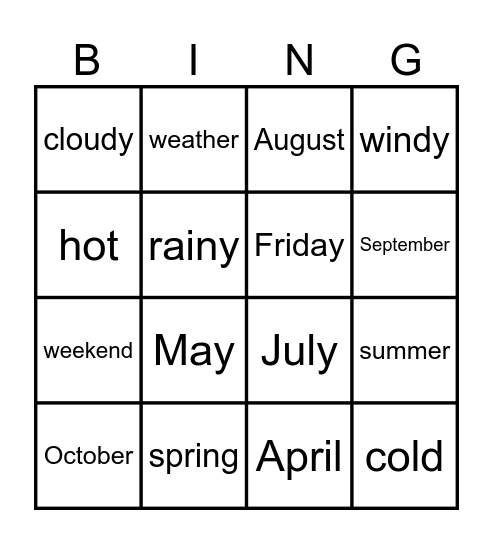 Around the year BINGO Card