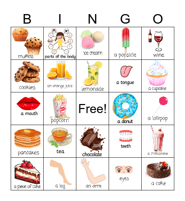 Drinks + Desserts + Body Parts Bingo Card