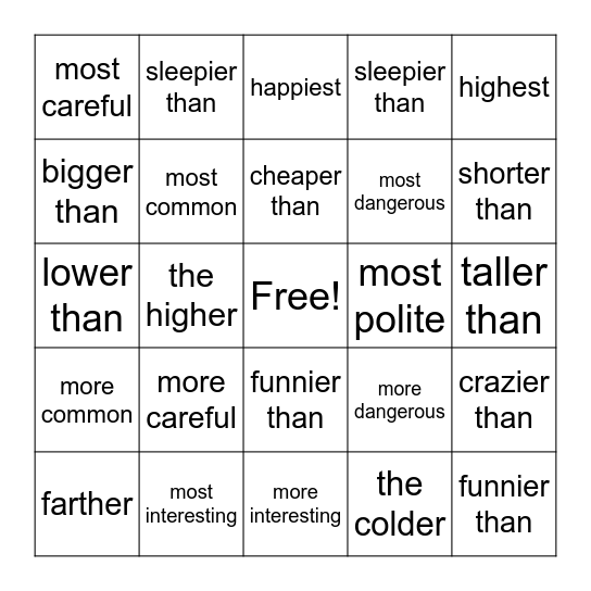 comparative and superlative 2 Bingo Card