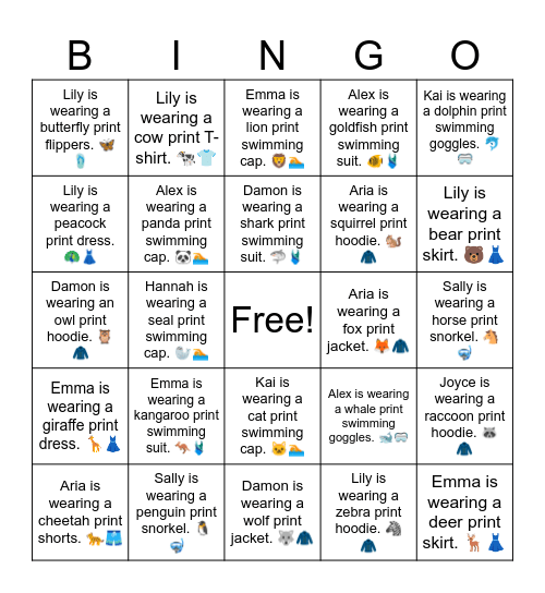 Kai is wearing a crab print flippers. 🦀🩴 Bingo Card