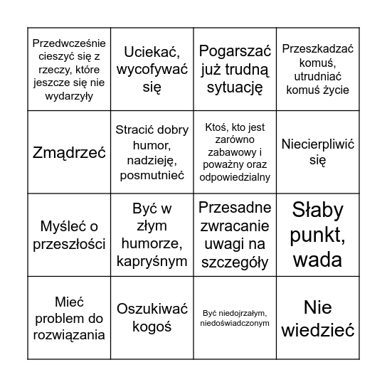 Związki frazeologiczne Bingo Card