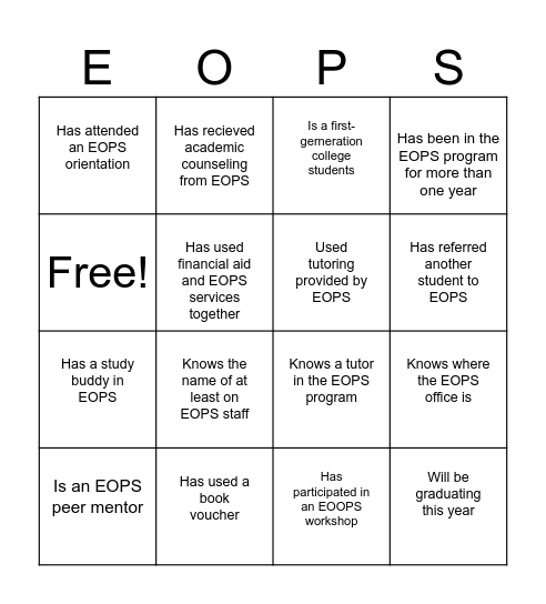 EOPS Bingo Card