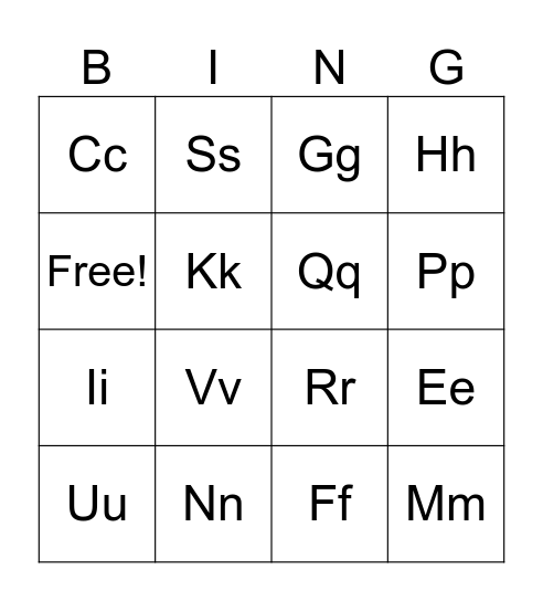 ABC Bingo Card