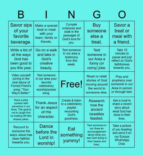 Days of Feasting! Bingo Card