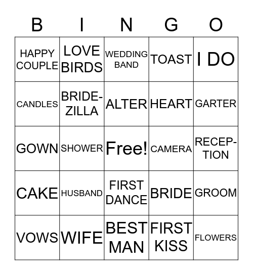 WEDDING BINGO Card