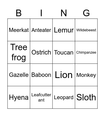 In the Wild Bingo Card
