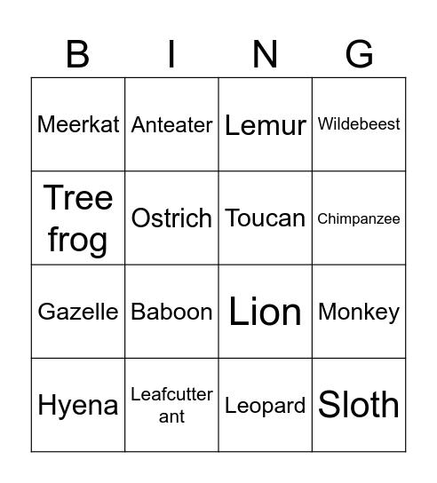 In the Wild Bingo Card