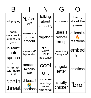 Dandy's World Server Bingo Board Bingo Card