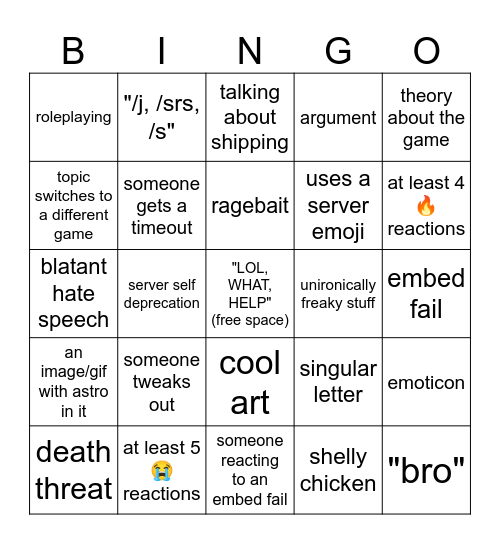 Dandy's World Server Bingo Board Bingo Card