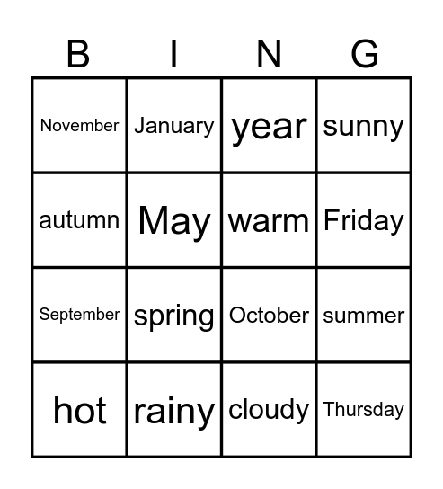The Year Bingo Card