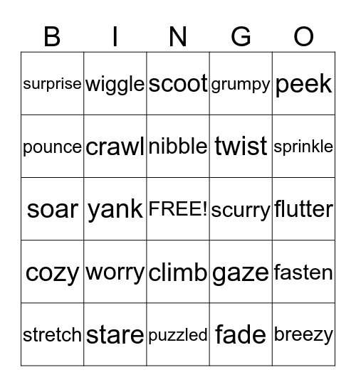 Vocabulary 10/19/16 Bingo Card