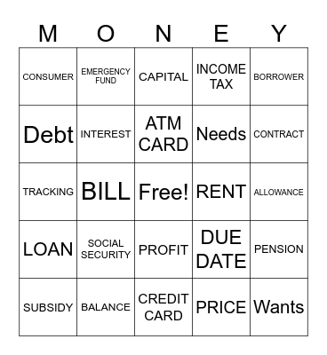 Money, money, money! Bingo Card