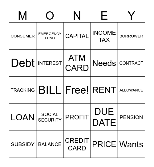 Money, money, money! Bingo Card