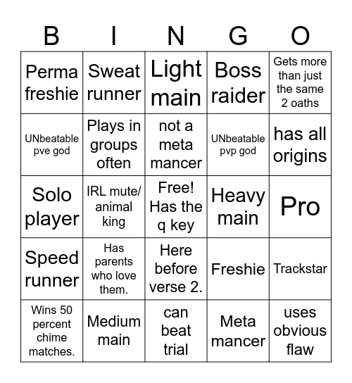 deepwoken player bingo Card