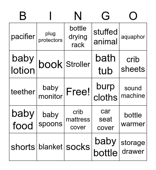 Baby Shower Gift Bingo Card