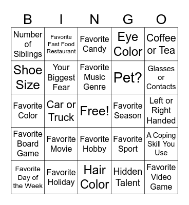 Get to Know You! Bingo Card