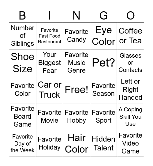 Get to Know You! Bingo Card