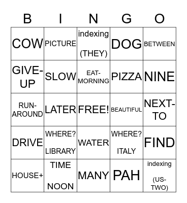 ASL GRAMMAR BINGO Card