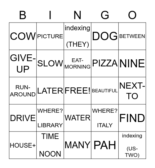 ASL GRAMMAR BINGO Card