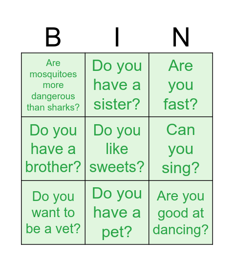 Small talk Bingo Card