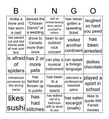Find Someone Who.... Bingo Card