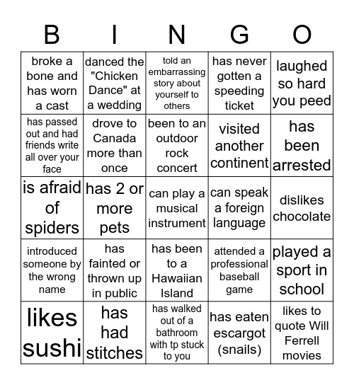 Find Someone Who.... Bingo Card