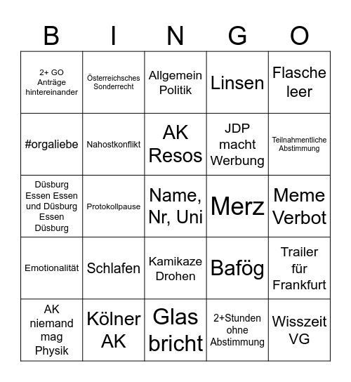 Plenumsbingo Card