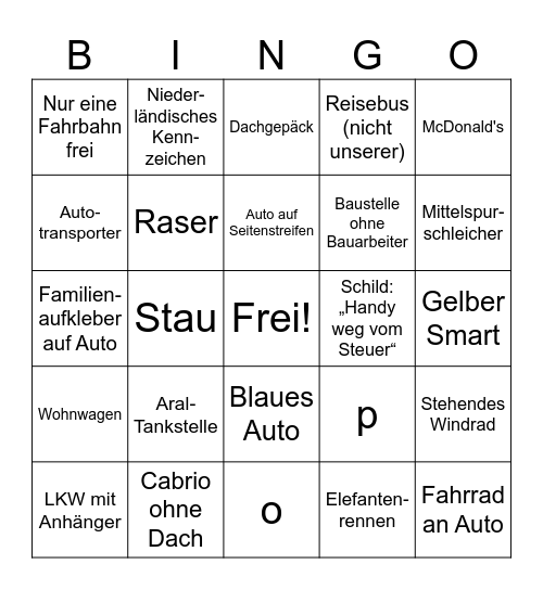 Autobahn-Bingo Card