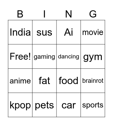 Untitled Bingo Card