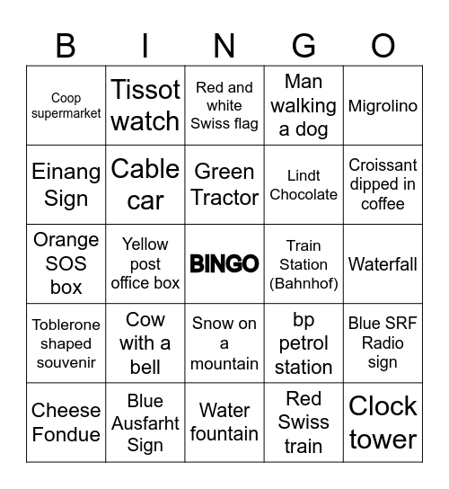 Switzerland Bingo Card