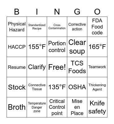 Culinary Bingo Card