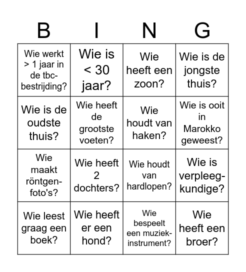 Kennismaking Basiscursus 2025 Bingo Card