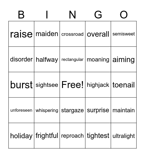 Predictable Vowel Teams Bingo Card