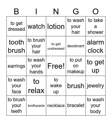 Reflexive Verbs Vocab Bingo Card