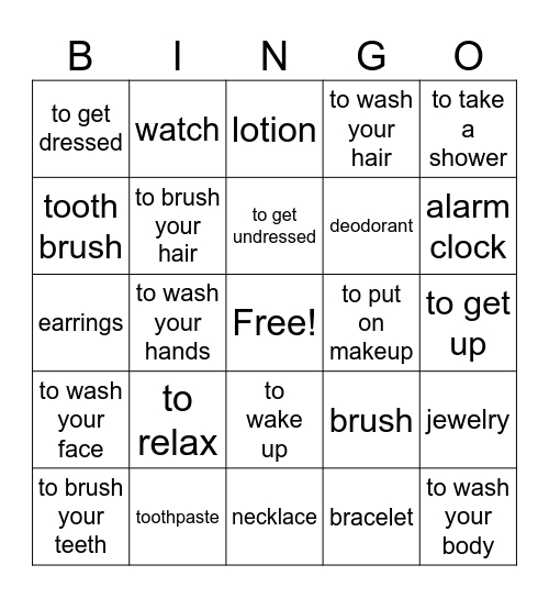 Reflexive Verbs Vocab Bingo Card