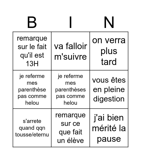Bingo philo Bingo Card