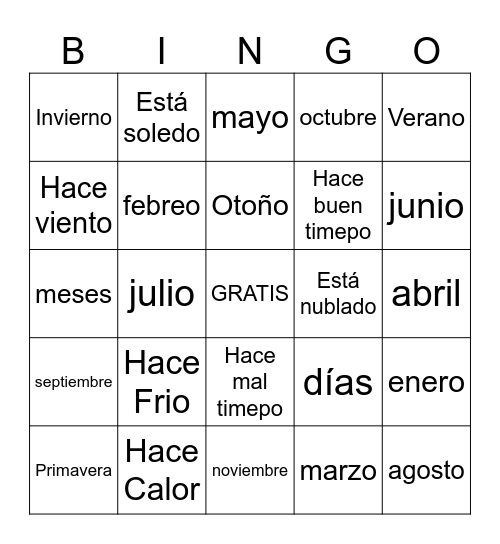 El tiempo BINGO Card