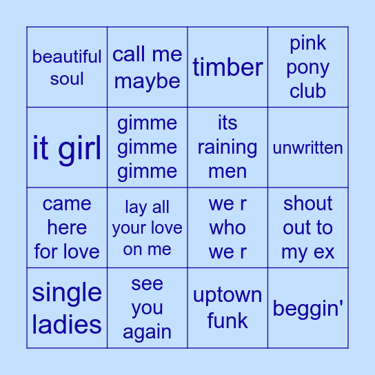 BONNIES HENS DAY XOXO Bingo Card