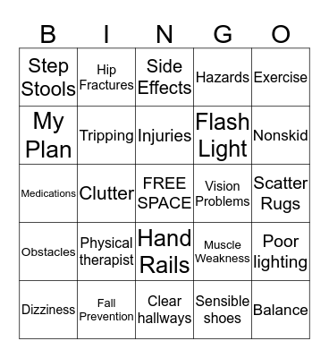 Fall Prevention Bingo Card