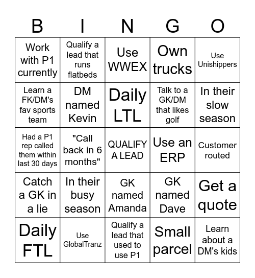 Freight Bingo Easy Bingo Card
