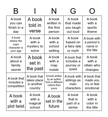 Summer reading challenge Bingo Card