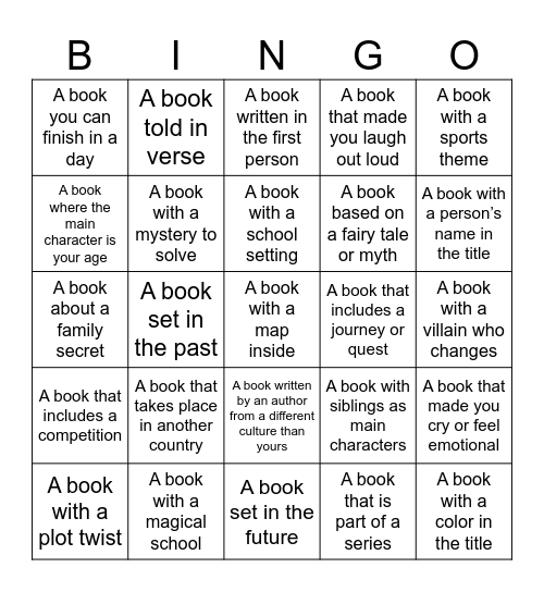 Summer reading challenge Bingo Card
