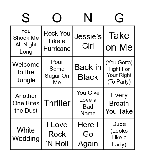 80’s Bingo Card
