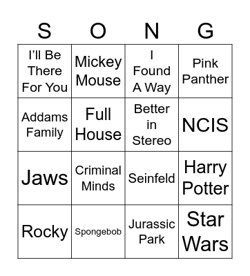 Theme Songs Bingo Card